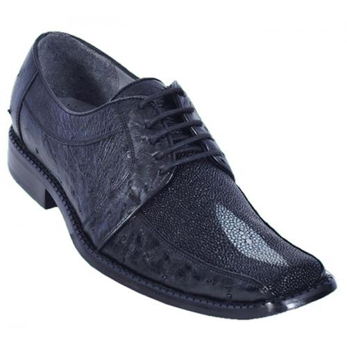 Los Altos Black Genuine Stingray Single Stone  / Ostrich Shoes ZV057605.